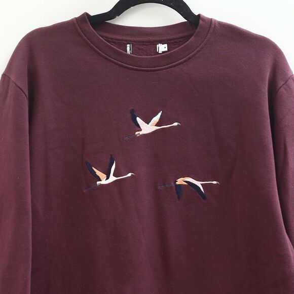 OLOW Bird Embroidered Sweatshirt Pullover Long Sleeve Organic Cotton M 283310 - Picture 2 of 5